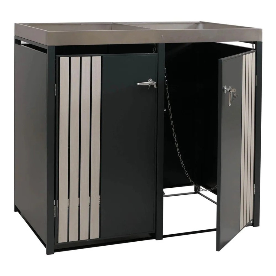 Mülltonnenverkleidung MCW-O67 mit Pflanzkasten in Anthrazit Holzoptik Hell, B/T/H: 125 x 132 x 84 cm - Bild 2
