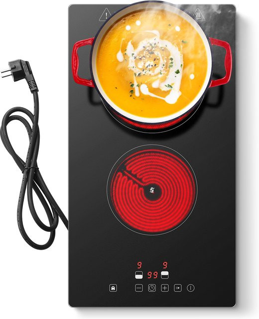 KICHPOWER Keramikkochfeld in Schwarz mit 2 Zonen, 3000W, Touch-Steuerung, 9 Leistungsstufen, Timer und Kindersicherung, Breite: 30 cm - Bild 1