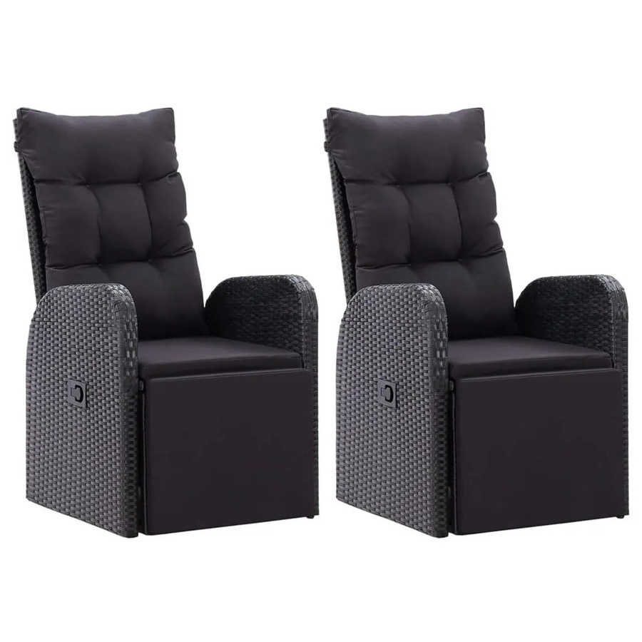 Furnicato Gartensessel Set aus 2 Stück in Schwarz aus Poly Rattan mit verstellbaren Kissen und Metallrahmen - Bild 2