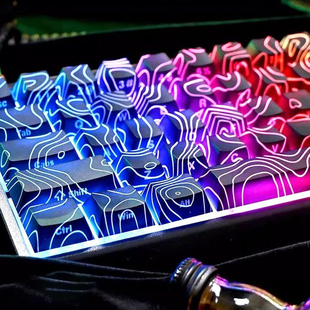 97-teiliges PBT Tastenkappen-Set Contour 4.0 für mechanische Gaming-Tastaturen mit magnetischen Schaltern, seitlich graviert, transparent/weiß - Bild 1