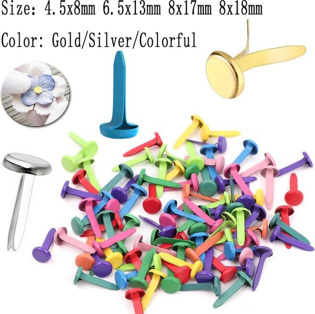 100 Stück runde Mini-Brads aus Metall in Silber für Scrapbooking und DIY Bastelzubehör (4,5 mm, 6,5 mm, 8 mm) - Bild 1