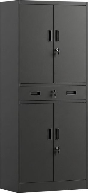 HOMCOM Metallschrank aus Stahl in Schwarz, abschließbarer Werkzeugschrank mit 4 Türen, Schublade und verstellbaren Ablagen, H x B x T: 180 x 75 x 40 cm - Bild 1