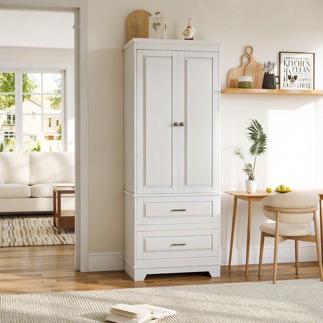 Fangange Aufbewahrungsschrank Weiß mit 2 Schubladen und verstellbaren Regalen, moderner freistehender Schrank für Badezimmer, Küche, Wohnzimmer oder Büro - Bild 1