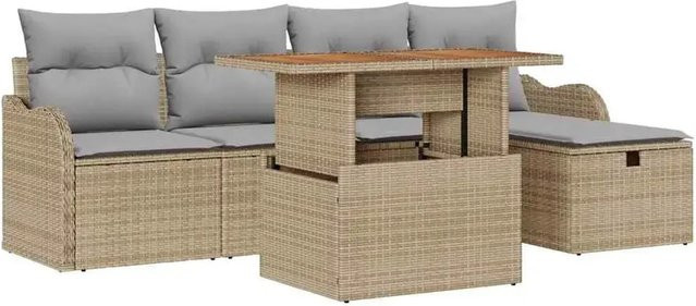 vidaXL Garten-Sofa-Set aus Poly-Rattan in Beige, 6-teiliges L-Shape Lounge-Set mit Kissen und integriertem Stauraum für Garten, Balkon oder Terrasse - Bild 1