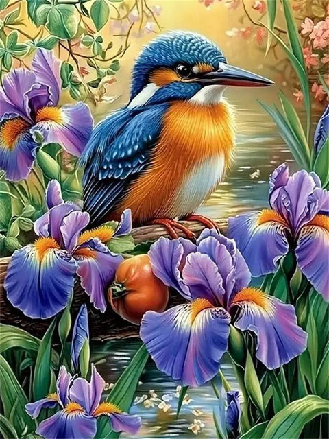 YUTTEE Diamond Painting Set Kolibri und Blumen als Mosaik-Stickerei in Mehrfarbig, Rund, B/H: 30 x 20 cm - Bild 1