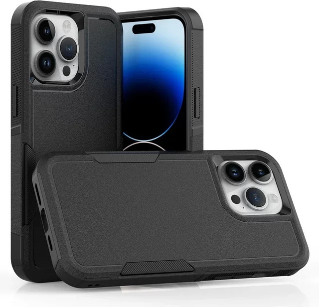Heavy Duty Rugged Armor Handyhülle mit integriertem Display-Schutz aus PC und TPU für iPhone 16 15 14 13 12 11 Pro Max Plus XS XR 7 8 in Schwarz und Lila - Bild 1