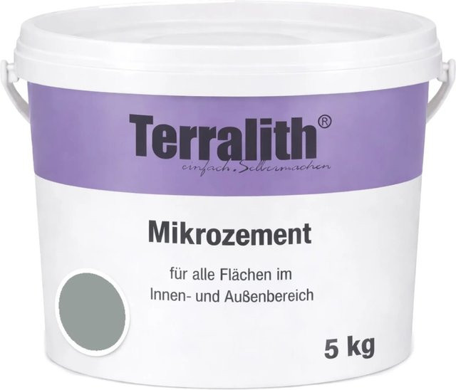 Terralith Mikrozement Fix & Fertig LFN0842 in Grau, 5 kg für ca. 3,5 m2, Körnung 0-2 mm, wasserbasiert - Bild 1