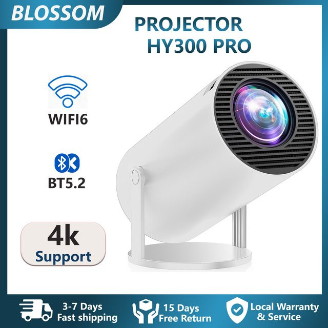 Blossom HY300 Pro Beamer in Weiß mit Android 14, 4K Unterstützung, Dual-Band WLAN6 und Bluetooth 5.2, Tragbarer Heimkino Projektor für Outdoor und Indoor - Bild 1