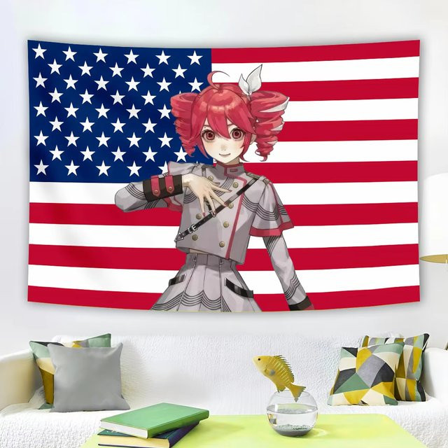 VIKAMA Anime Wandteppich Redhead Girl mit Sternen-Banner, Mehrfarbig, B/H: 40 x 40 cm - Bild 1