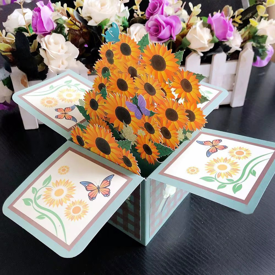 3D Pop-up Grußkarte mit Blumenstrauß als Geschenkkarte für Geburtstag oder Dankeschön, Mehrfarbig - Bild 3