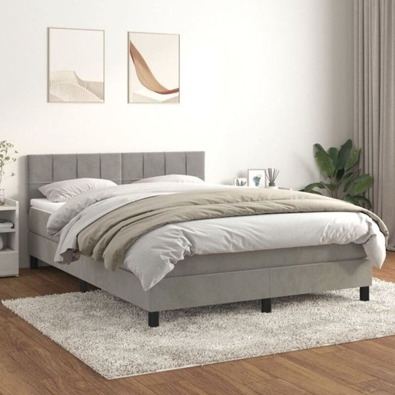 Vidaxl Boxspringbett mit Matratze aus Samt in Grau, B/T/H: 140 x 190 x 88 cm - Bild 1