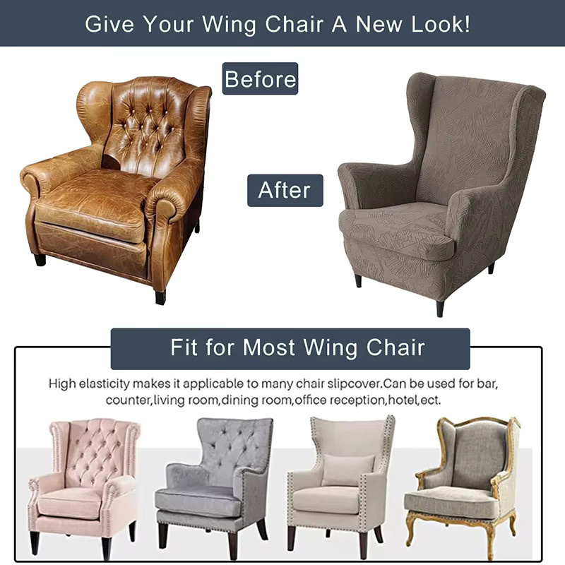 Yupartex Leaf Jacquard Wing Sesselbezug mit Sitzkissen, rutschfester Schonbezug mit floralem Design für Relax-Sessel - Bild 4