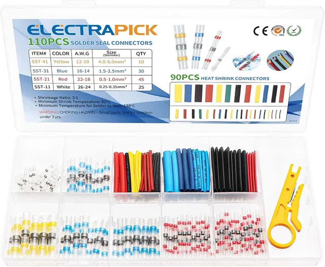 110-teiliges Set mit gelöteten Drahtkabelverbindern und 90 Schrumpfschläuchen inklusive Mini-Abisoliermesser in Multicolor - Bild 1