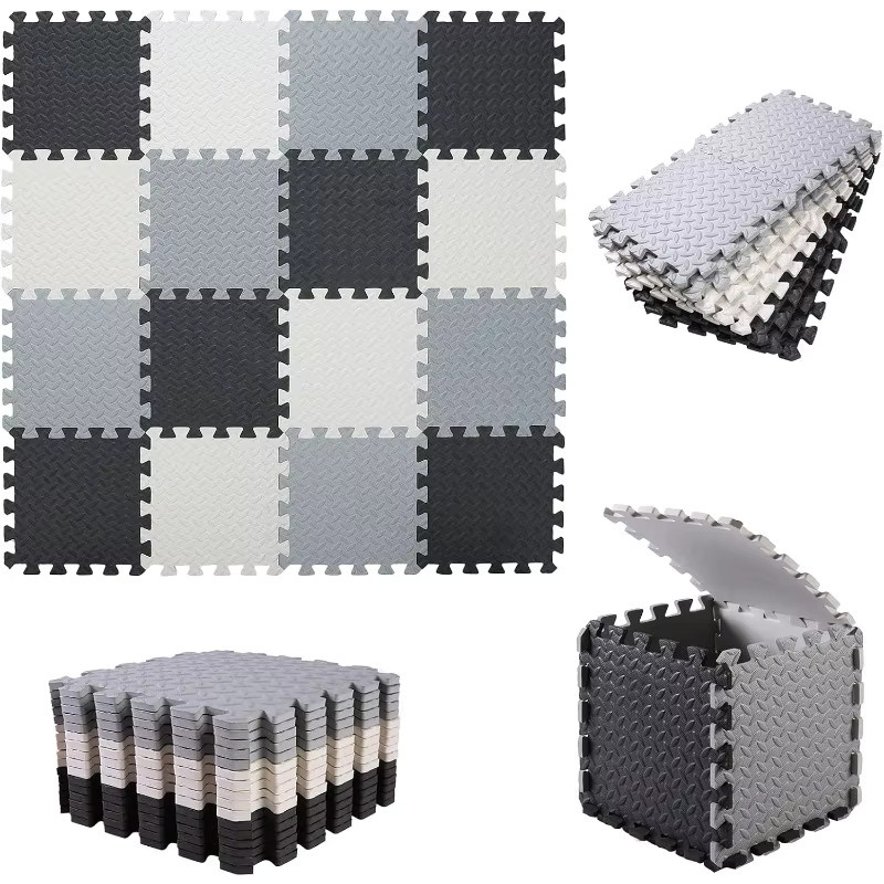 Rutschfeste EVA-Schaumstoff-Bodenmatte von DHDH als Puzzle-Teppich für Schlafzimmer und Kinderzimmer, Farben: Schwarz, Weiß, Grau, B/T/H: 30 x 30 x 6 cm - Bild 6