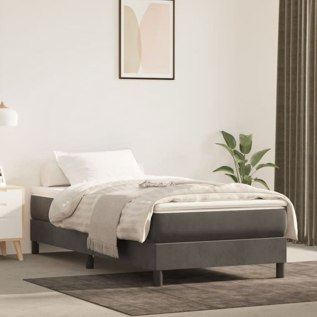 vidaXL Boxspringbett aus Samt in Dunkelgrau, B/T/H: 90 x 200 x 25 cm - Bild 3
