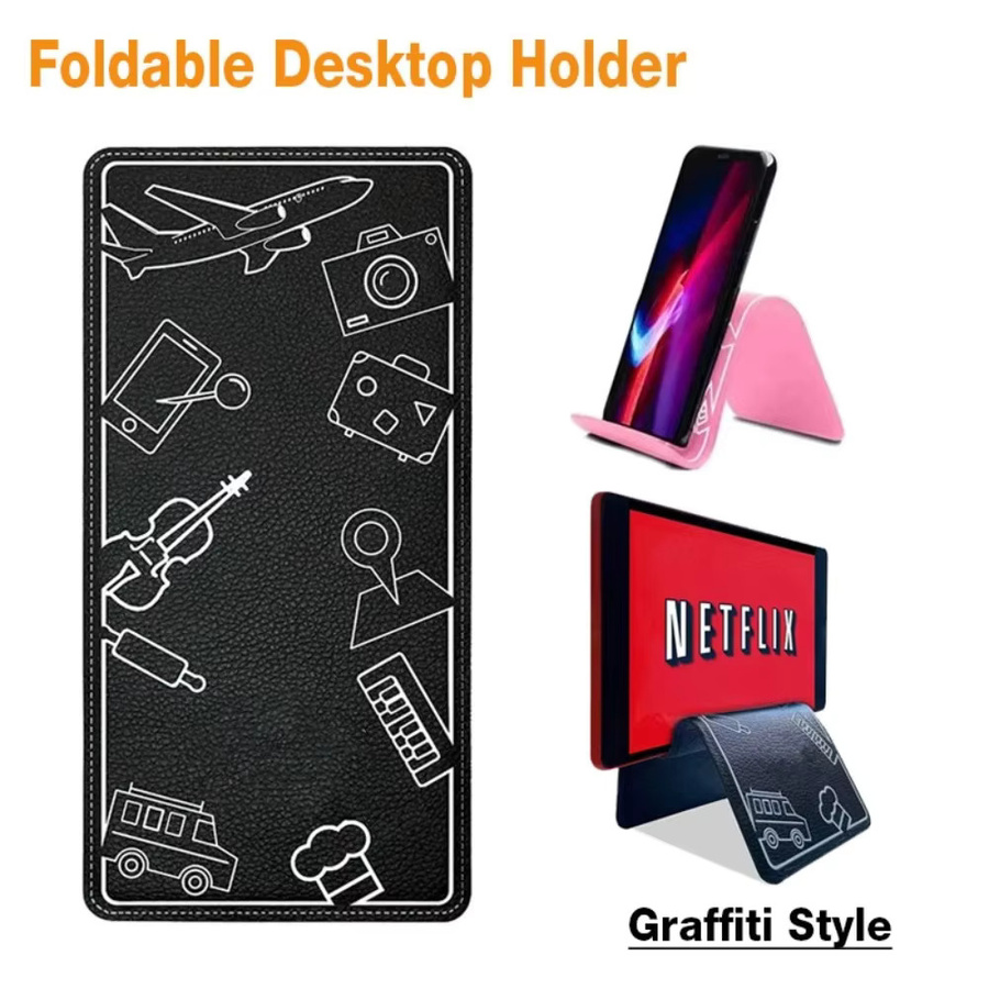 VIKEFON Multifunktionaler faltbarer Handyhalter und Tablet-Ständer mit Graffiti-Design, winkelverstellbar, Farben: Pink und Schwarz - Bild 3