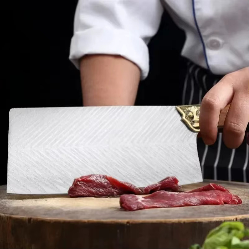 GuanQi Küchenmesser Cleaver aus Edelstahl in Silber mit Holzgriff zum Schneiden und Hacken von Fleisch - Bild 4