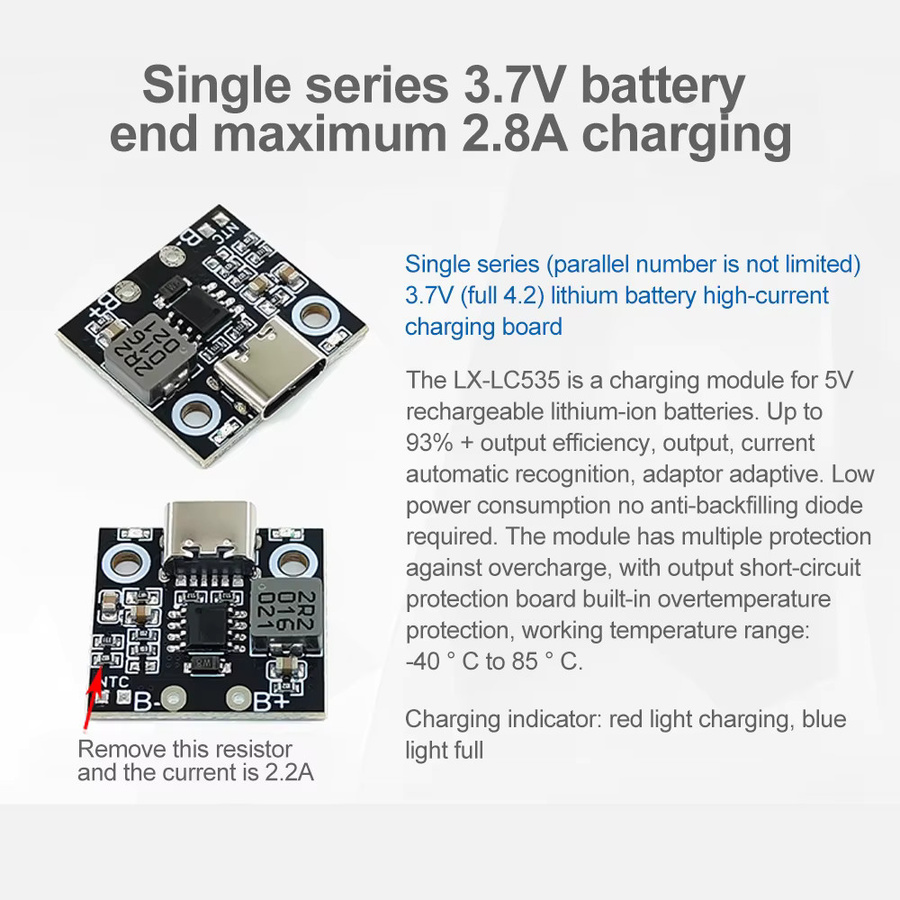 Diymore 1S 5V Lade- und Entlademodul mit integriertem Schutz für 18650 Lithium-Batterien, USB-C Typ, Schwarz - Bild 3
