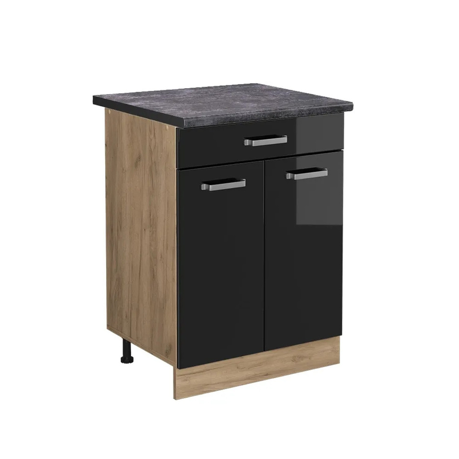 Vicco Küchenunterschrank R-Line in Schwarz Hochglanz und Goldkraft Eiche mit Schublade und Türen, Farbe: Schwarz, Anthrazit, Gold, Eiche, B: 60 cm, H: 81,6 cm, T: 60 cm - Bild 2