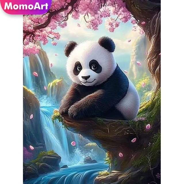 Momoart Diamantmalerei Panda DIY Stickmuster für Erwachsene und Anfänger, buntes Mosaik-Set zur Heimdekoration, B/H: 30 x 20 cm - Bild 1