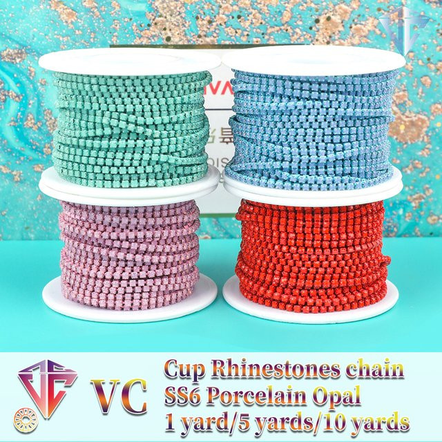 Opal Glas Strass Tasse Kette, rosa/grün/blau, 2mm, 1 Yard - Bild 1
