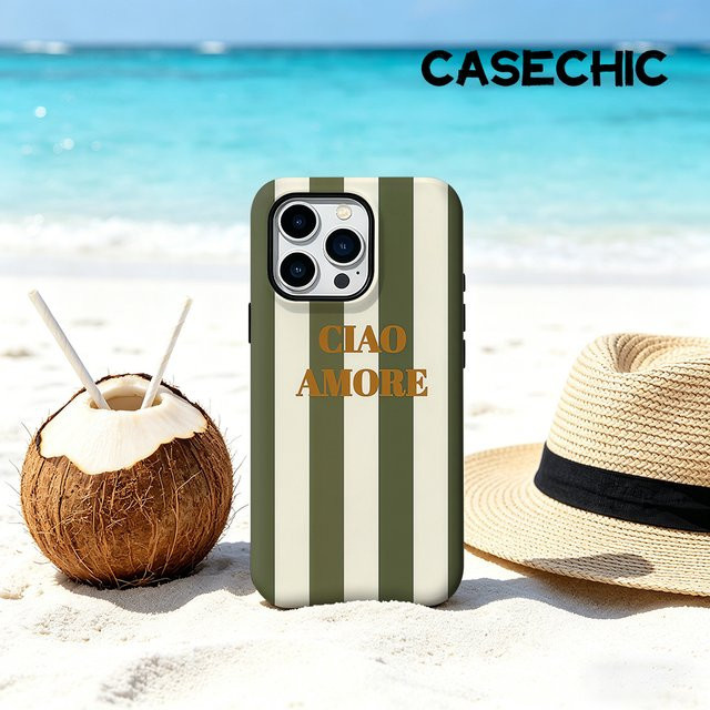 CaseChic Schutzhülle CIAO AMORE für iPhone 17 16 15 14 Plus Pro Max mit MagSafe und mattem Bumper in Khaki - Bild 1