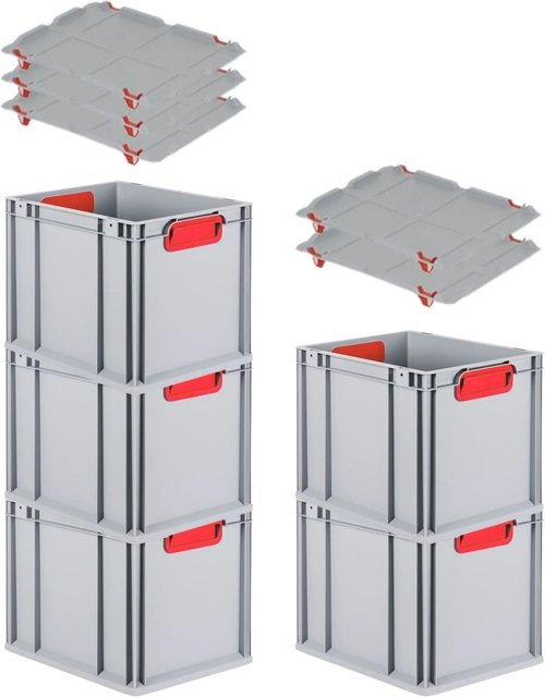 PROREGAL Spar Set 5x Eurobox Nextgen Color mit Auflagedeckel und Schiebeschnappverschlüssen, Farbe Rot, H x B x T: 32 x 30 x 40 cm, glatter Boden - Bild 1