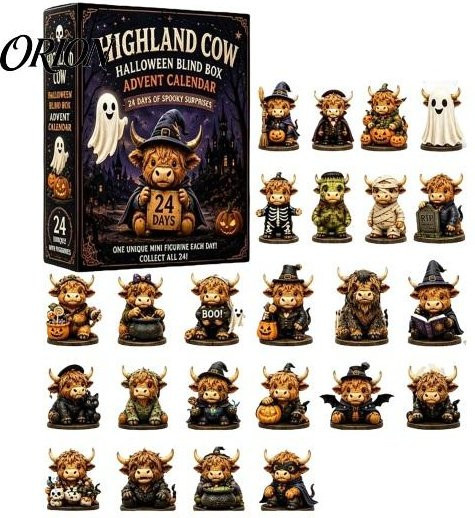 CHOSUR Halloween Countdown Box Schottische Hochlandkuh Adventskalender, 24-teiliges Set - Bild 1