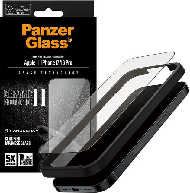 PanzerGlass Ultra-Wide Ceramic II Displayschutz mit EasyAligner für Apple iPhone 17 und iPhone 16 Pro in Schwarz und Transparent - Bild 2