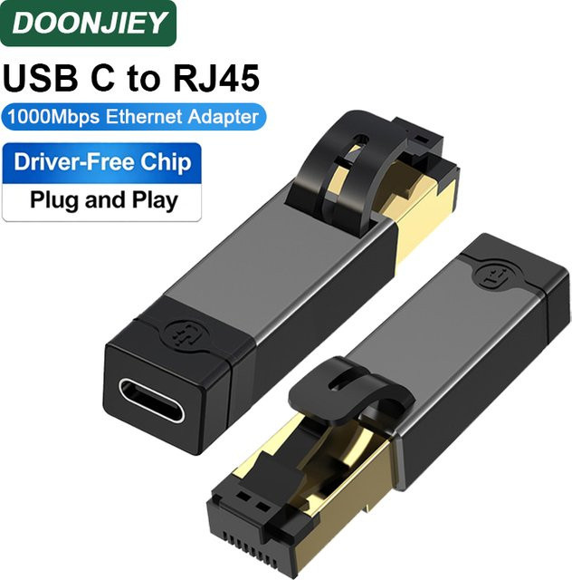 DOONJIEY USB-C-auf-Ethernet-Adapter 1000Mbps Gigabit RJ45 Netzwerkkonverter in Weiß für Laptops und Macbook Pro - Bild 1