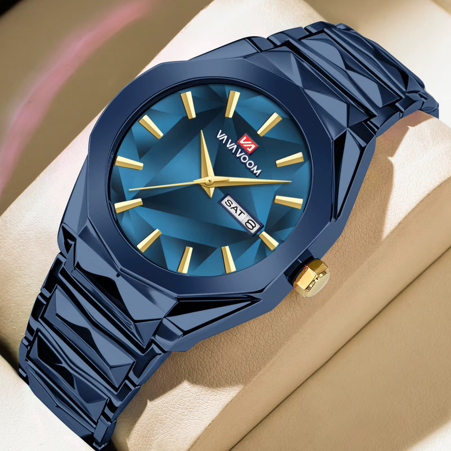 VA VA VOOM Armbanduhr Edelstahl, Quarz, Blau, Diamantbesetzt, Herren - Bild 2