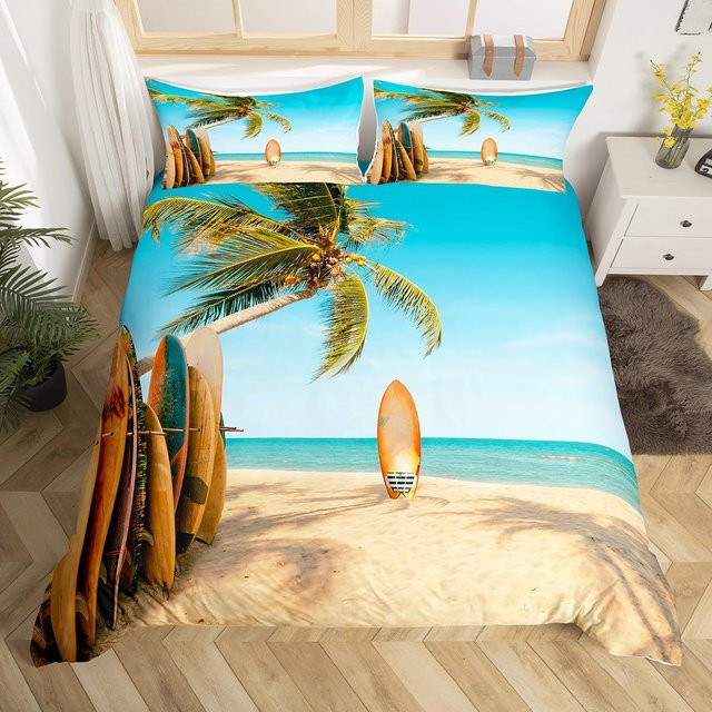 Jinmeige Bettwäsche-Set mit Strand und Ozean Motiv, Marine Blau, B/H: 135 x 200 cm - Bild 1