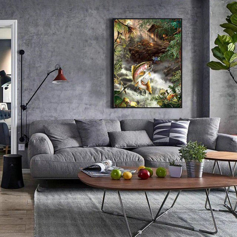 FIYO Diamond Painting Set Fisch fängt Libelle, Mehrfarbig, B/H: 30 x 20 cm - Bild 1