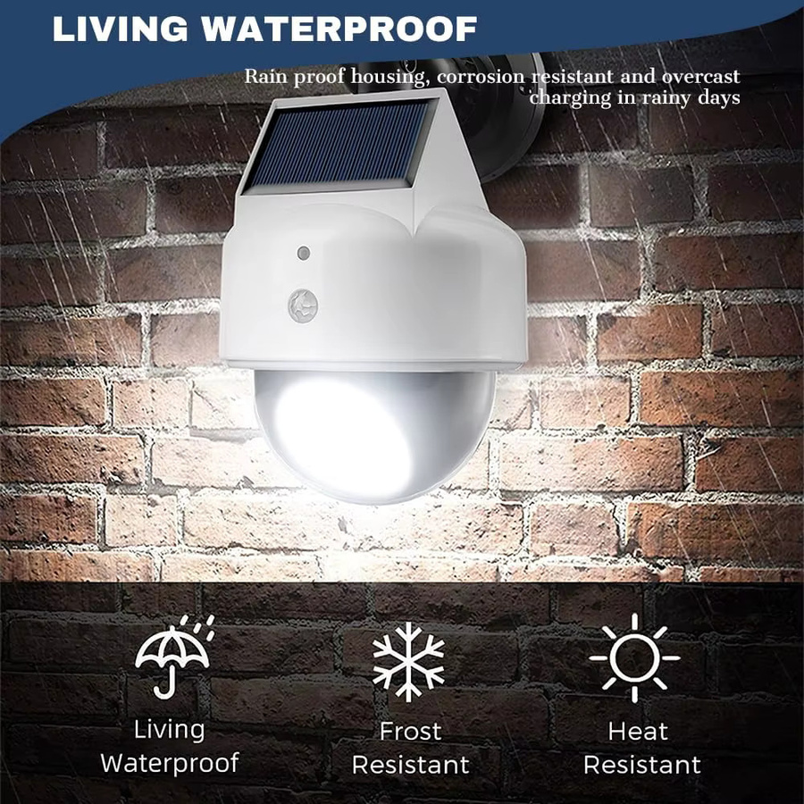 UCYBO Dummy Kamera Solarbetriebene drahtlose CCTV Videoüberwachungskamera mit LED-Licht und Bewegungssensor in Weiß - Bild 4