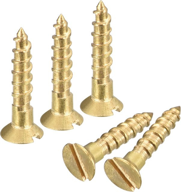 UXCELL Messing-Holzschrauben mit Schlitz und Senkkopf, Gold, M1,6–M6 - Bild 1