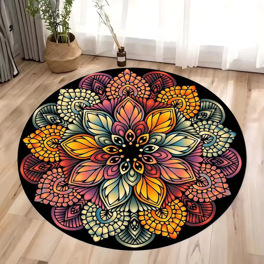 VIKAMA Halbrunder Bodenteppich im Boho-Stil für Wohnzimmer und Schlafzimmer, mehrfarbig, rutschfest und schmutzabweisend - Bild 1