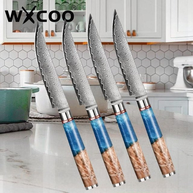WXCOO Japanisches Damast-Küchenmesser in Silber als Mehrzweck-Kochmesser für Fleisch, Fisch und Obst - Bild 1