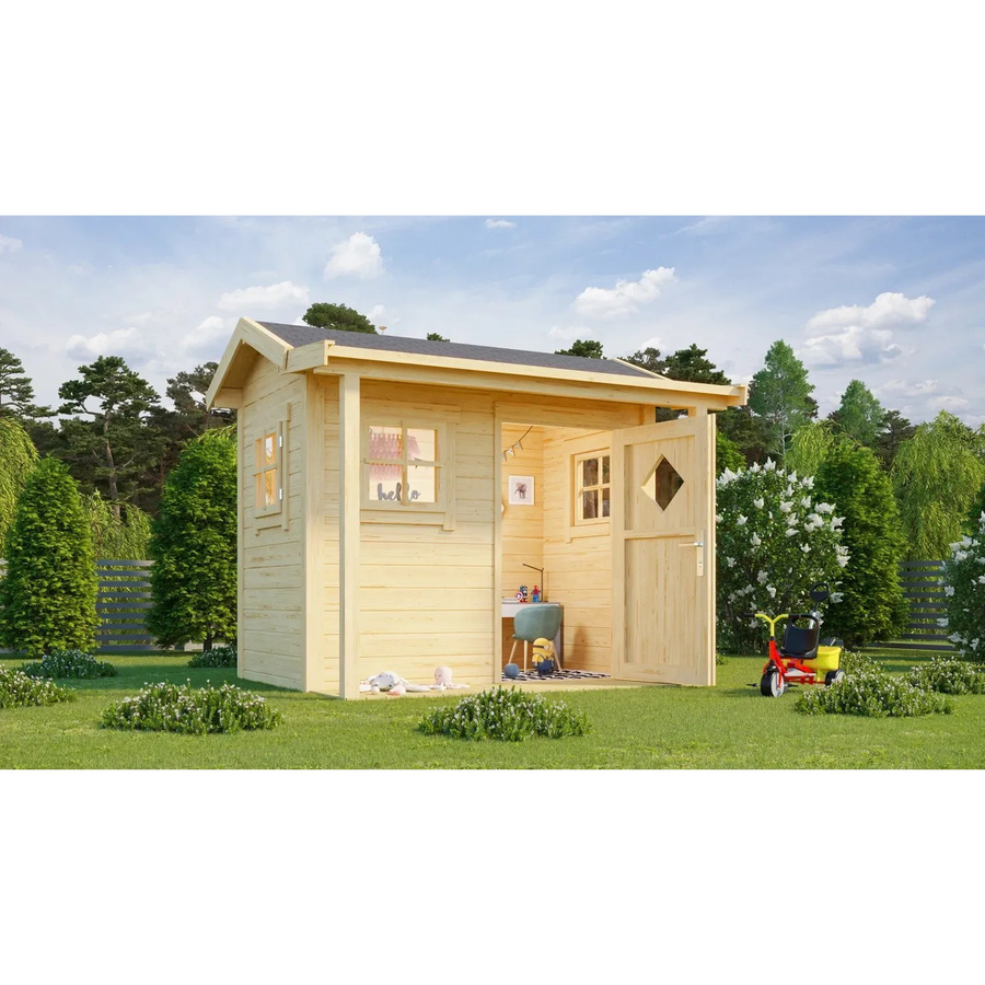Lasita Maja Kinderspielhaus Pingo aus naturbelassenem Fichtenholz in Braun-beige, B/T/H: 200 x 120 x 188 cm - Bild 2