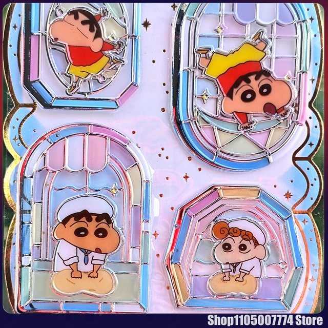 2 Stück Bandai Crayon Shin-Chan 3D Heißsilber-Fensteraufkleber in Silber und Multicolour für DIY Handy-Deko und Schreibwaren - Bild 1