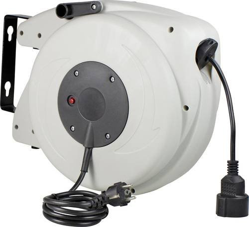 AS Schwabe Wandkabeltrommel Schwarz mit Schutzkontakt-Winkelstecker und Frankreich-Stecker, 20 m - Bild 1