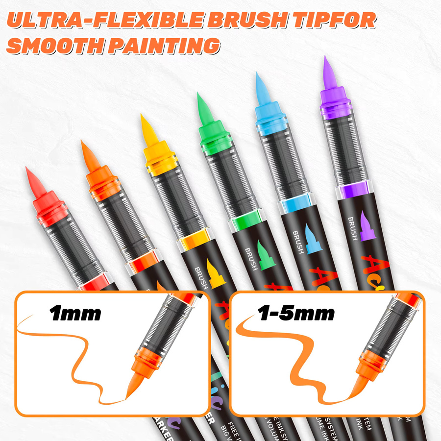 Kolorowys Acryl-Farbmarker Set mit weicher Pinselspitze und faltbarer Dreiecksaufbewahrung in Multicolour für Felsmalerei, Glas, Stein, Leinwand und Keramik - Bild 3