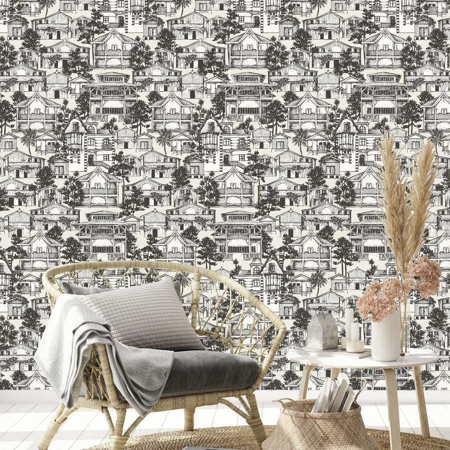 Isidore Leroy Mural Premicre Ligne Grisaille Wandtattoo in Grau Schwarz Weiß im Retro-Stil mit abstraktem Design - Bild 1