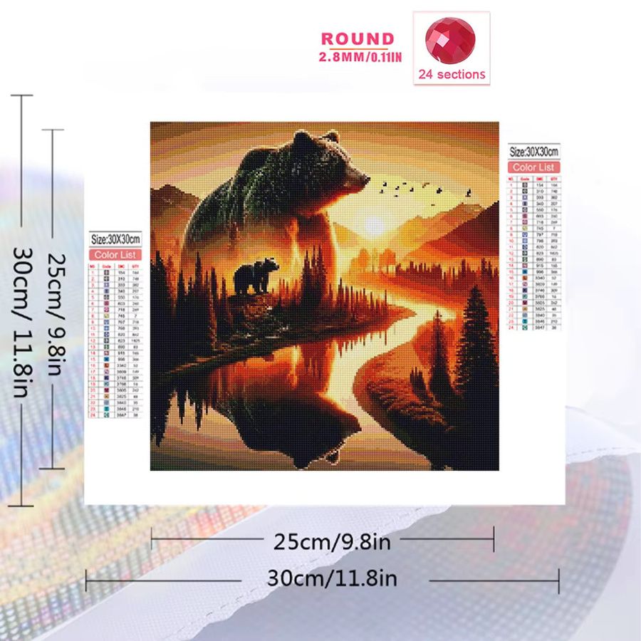 Momoart 5D Diamant-Stickerei Bär Tierbild Sonnenuntergang mit runden Diamanten als DIY Wanddekoration, Mehrfarbig, Breite: 20 cm, Höhe: 20 cm - Bild 2