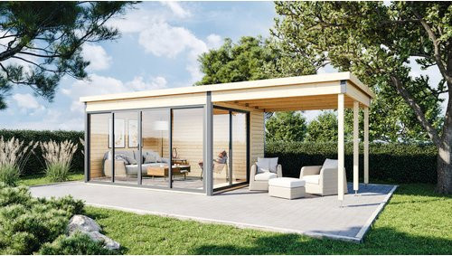 WOLFF FINNHAUS Gartenhaus Studio 44-D aus Holz in Braun, B/T: 746 x 368 cm - Bild 1
