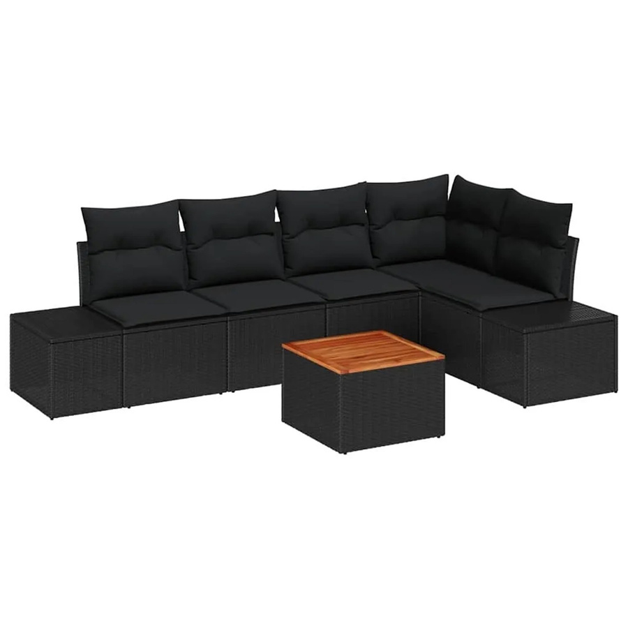 vidaXL Garten-Sofa-Set 6-teilig aus Polyrattan in Schwarz mit Polsterung und Stauraum - Bild 2