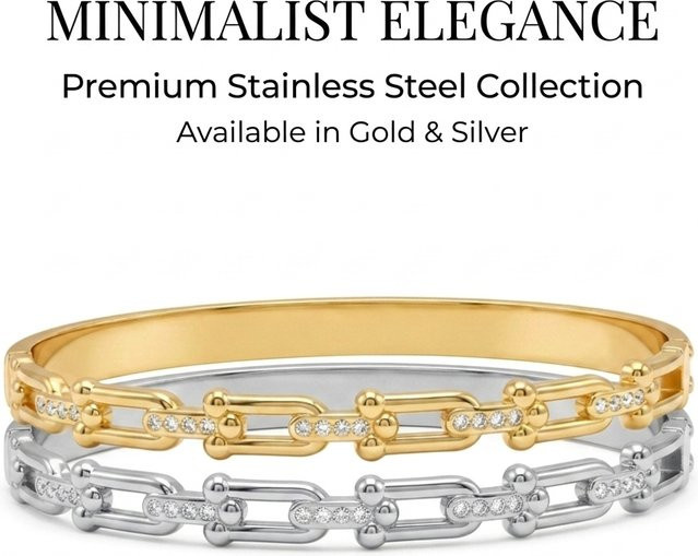 JP One Armreif Edelstahl, Gold, Zirkonia, Damen, 60mm - Bild 1