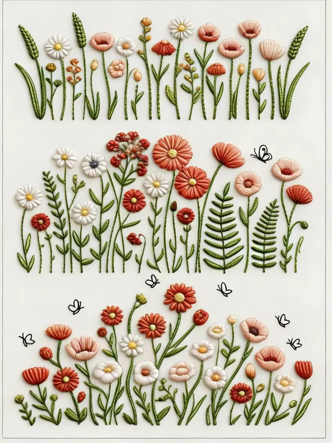 4 Blatt selbstklebendes wasserlösliches Stickmuster-Papier mit Blumenmuster für deine DIY Handarbeit - Bild 2