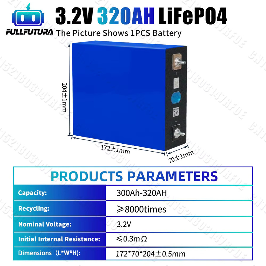 Fullfutura LiFePO4 Lithium-Eisenphosphat-Zelle 3,2V 320Ah in Blau für DIY 12V 24V 28V Systeme wie Boote, Wohnmobile und Anhänger - Bild 3