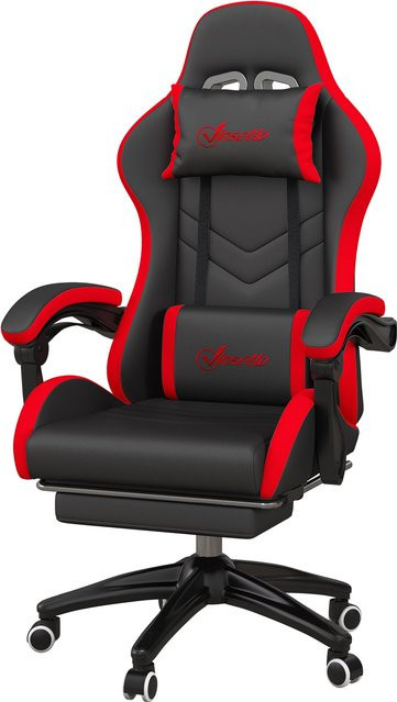 Vinsetto Gaming-Stuhl von Aosom aus PU-Leder und Stahl in Schwarz und Rot mit verstellbarer Höhe und neigbarer Rückenlehne, B/T/H: 65 x 65 x 121-129 cm - Bild 1
