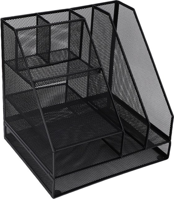 Multifunktionaler Mesh Schreibtischorganizer von aimo in Schwarz und Grau mit 4 Ebenen und 2 Spalten aus Metall - Bild 1